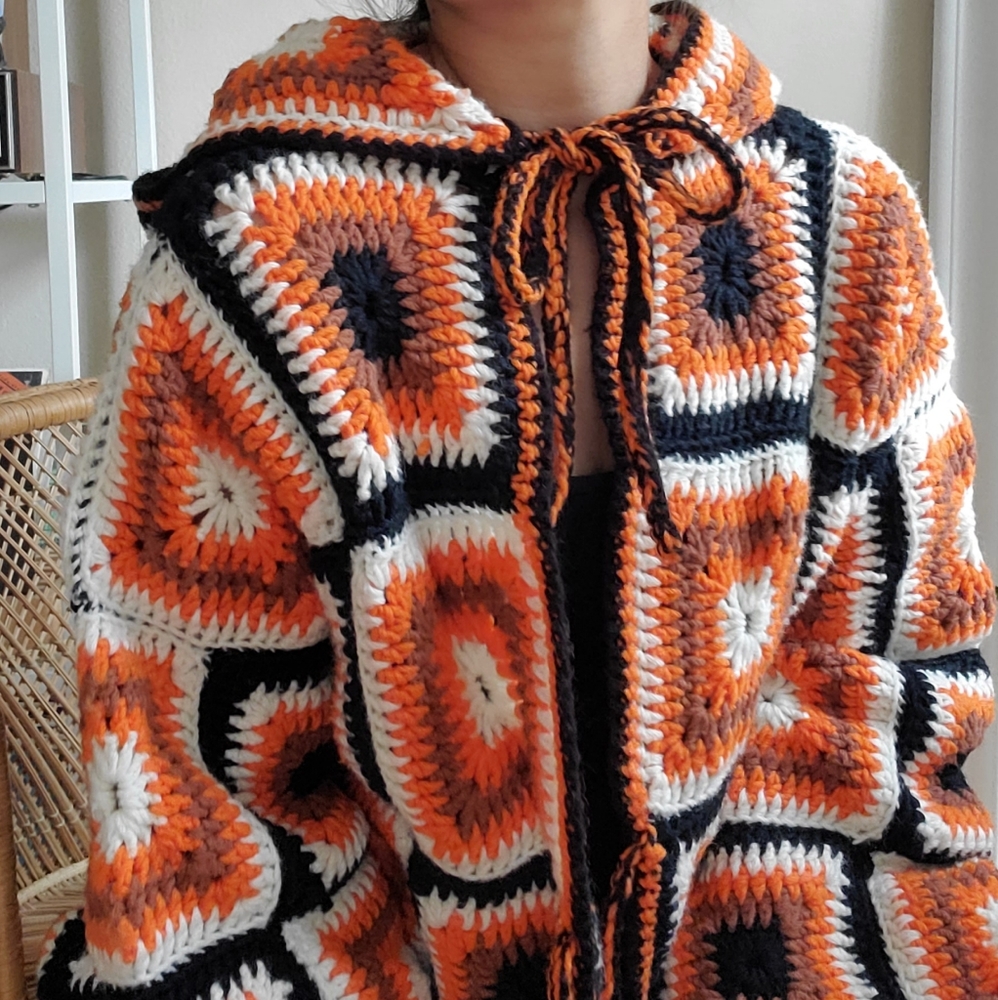 Vintage Handmade Granny Square Crochet  Sweater - Picture 10 of 15
